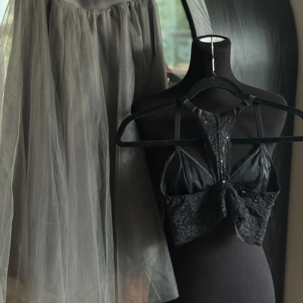 Black dance costume top bralette black lace racer back adjustable strap XS